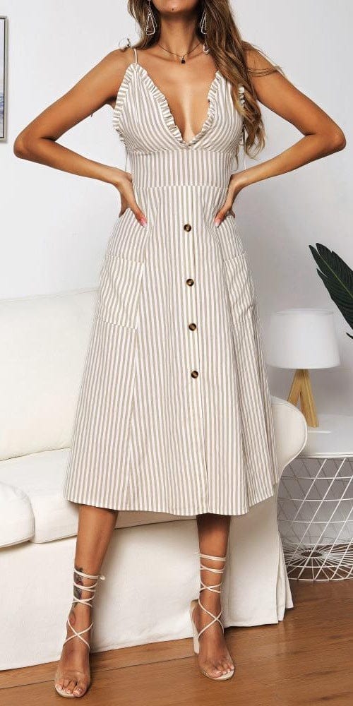 Plunge Neck Striped Dress