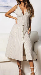 Plunge Neck Striped Dress