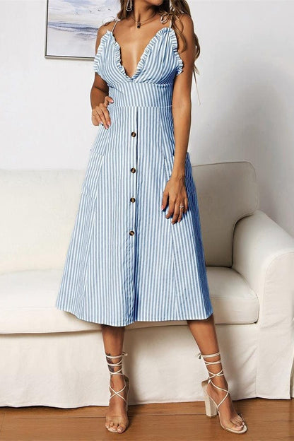 Plunge Neck Striped Dress
