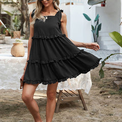 Ribbon Strap Ruffle Dress