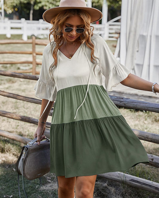 Neck Color Block Dress