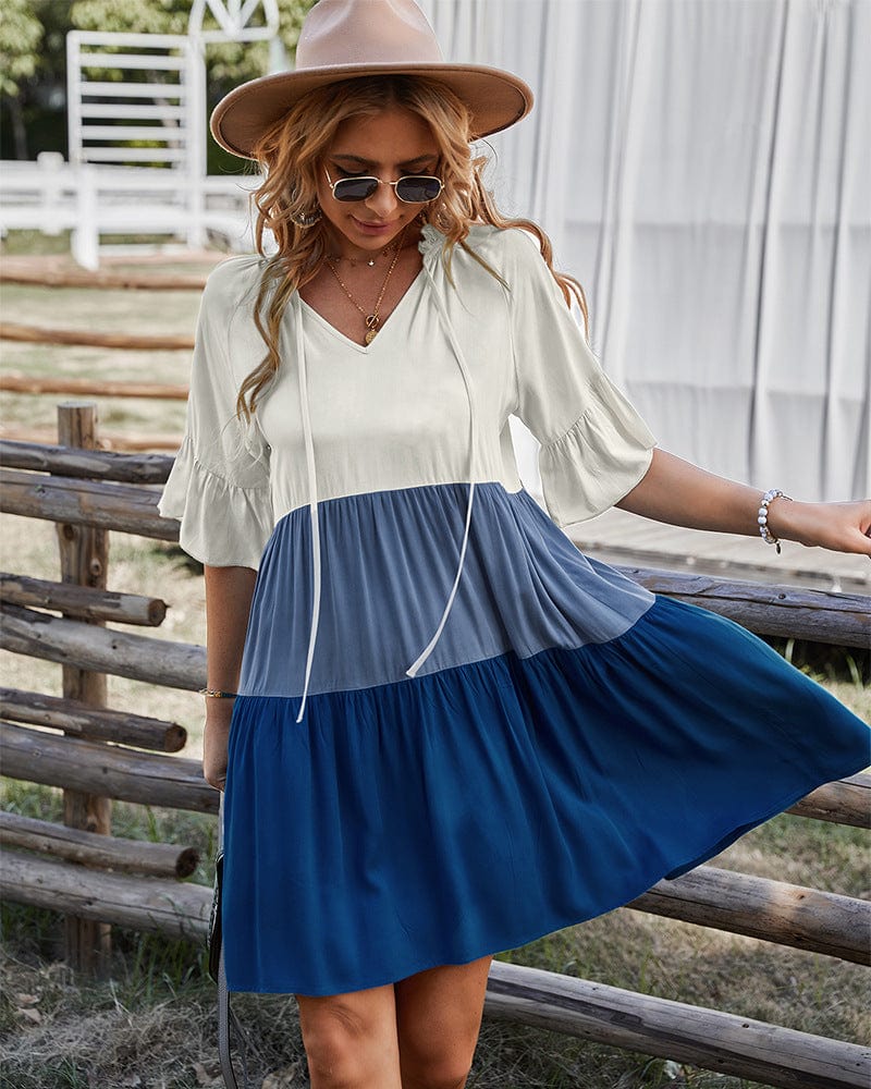 Neck Color Block Dress