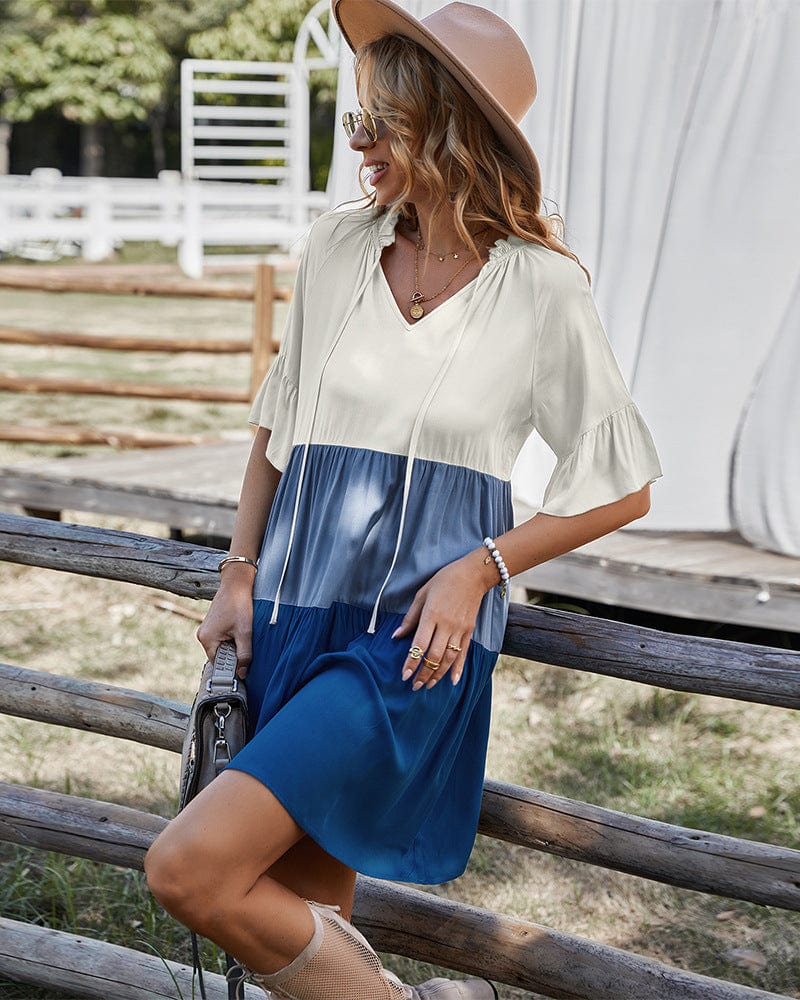 Neck Color Block Dress