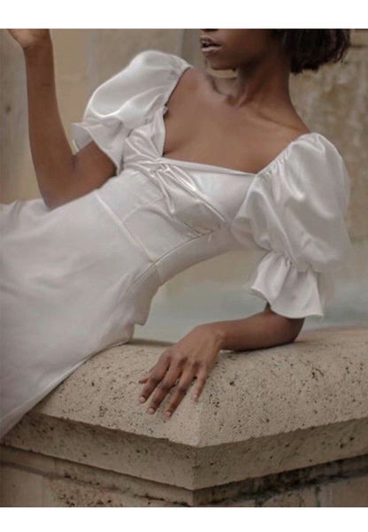 Princess Puff Sleeve Wrap Flounce Mini Dress