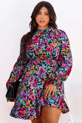 Floral Ruffle Neck Dress