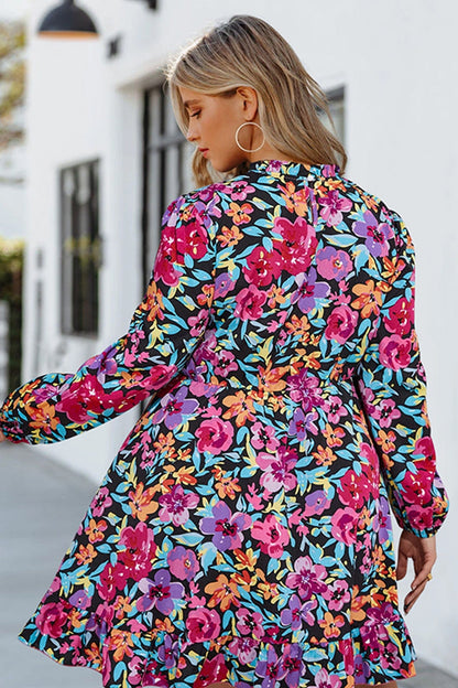Floral Ruffle Neck Dress