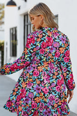 Floral Ruffle Neck Dress