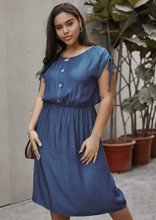 Plus Drawstring Sleeve Dress
