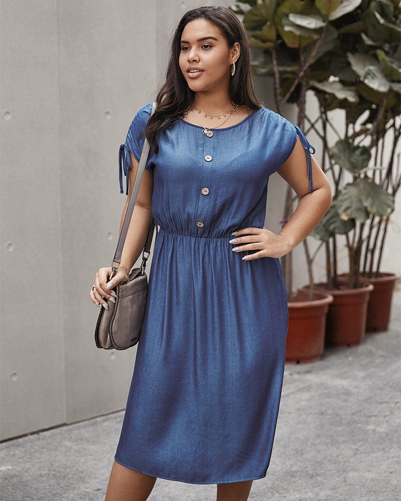 Plus Drawstring Sleeve Dress