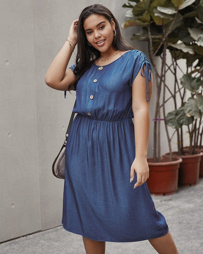 Plus Drawstring Sleeve Dress