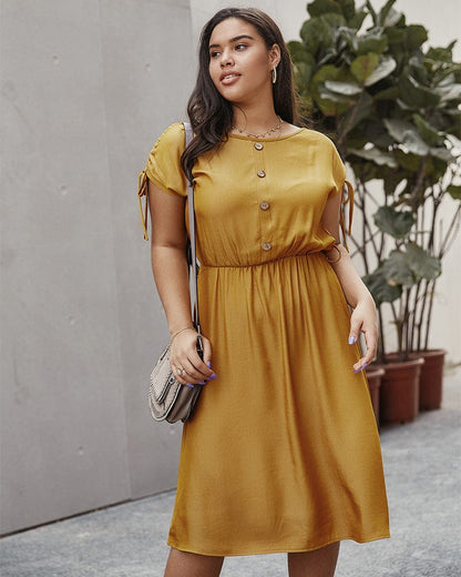 Plus Drawstring Sleeve Dress