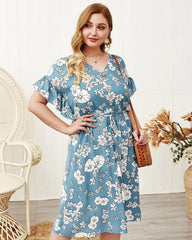 Plus Sleeve Drawstring Waist Dress