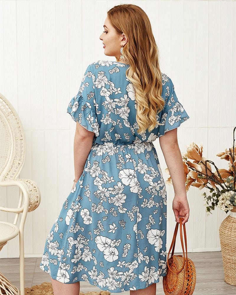 Plus Sleeve Drawstring Waist Dress