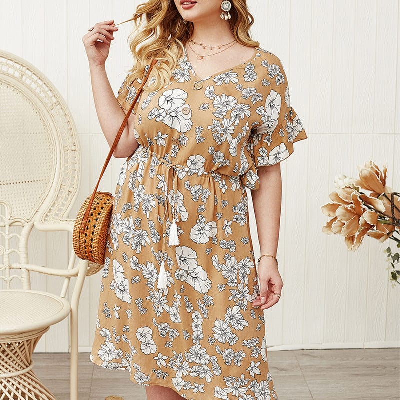 Plus Sleeve Drawstring Waist Dress