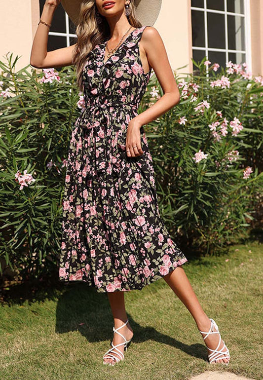 Ruffle Back Pleated Dress