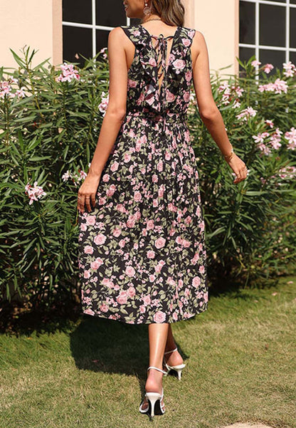 Ruffle Back Pleated Dress