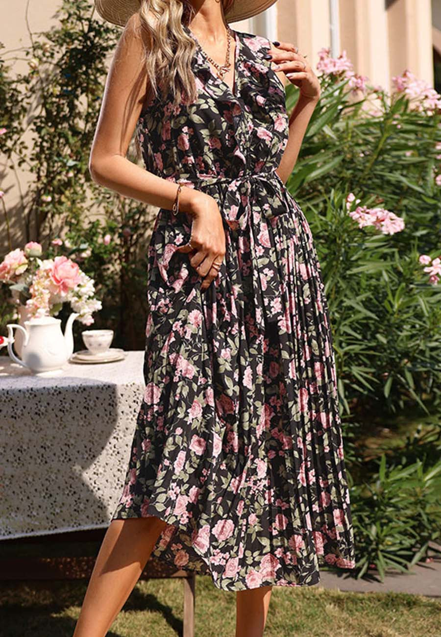 Ruffle Back Pleated Dress