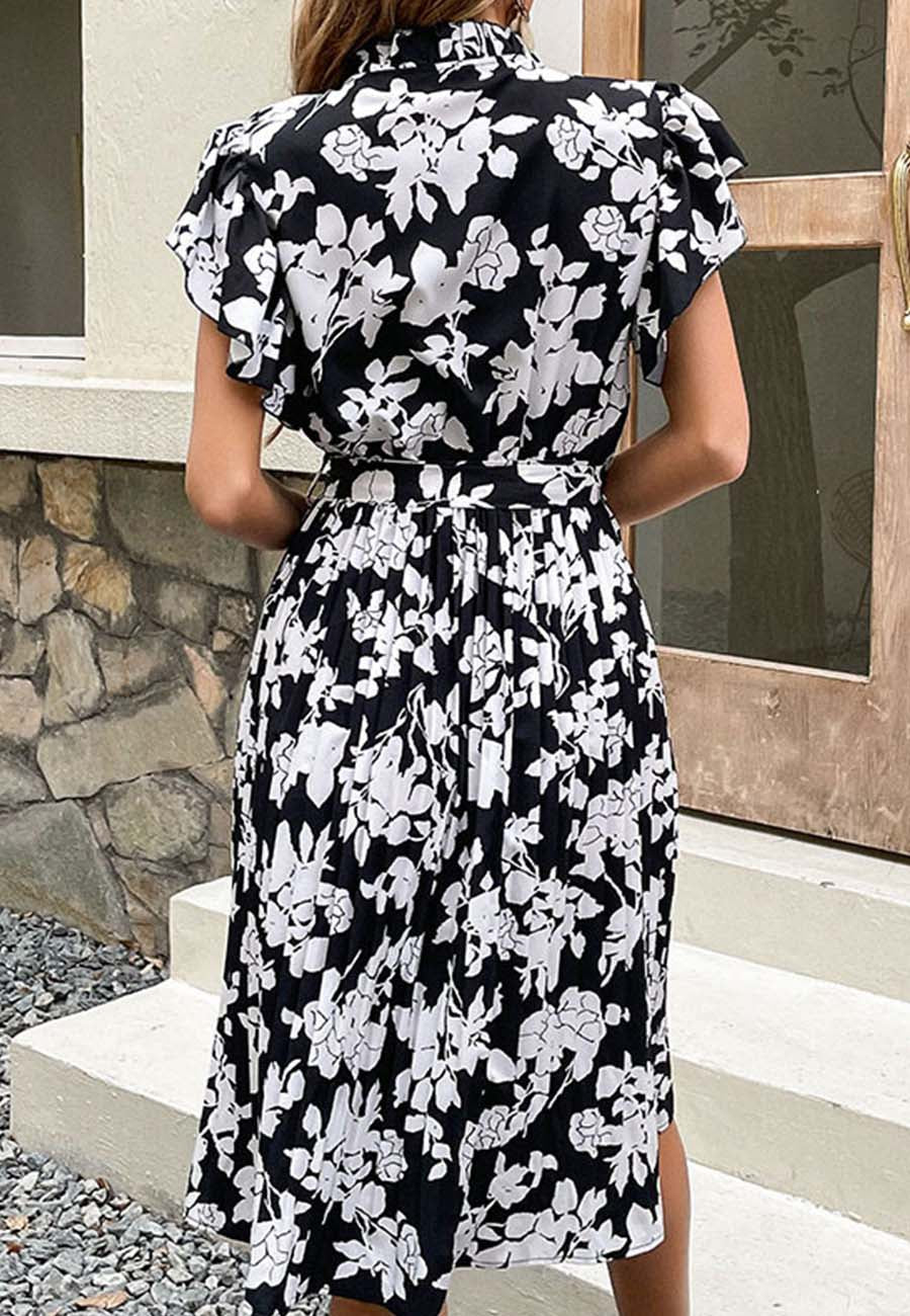 Neck Ruffle Sleeve Dress