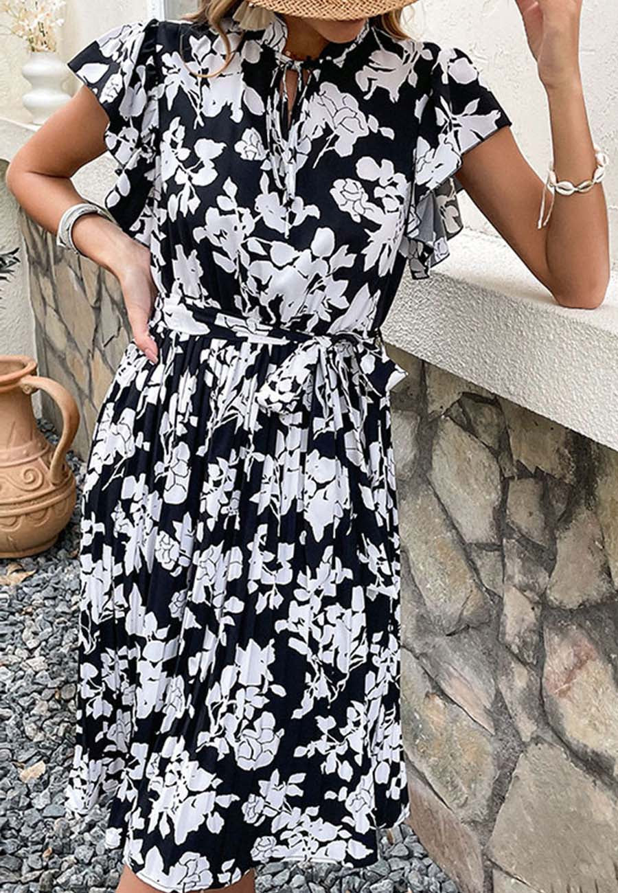 Neck Ruffle Sleeve Dress