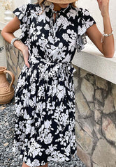 Neck Ruffle Sleeve Dress