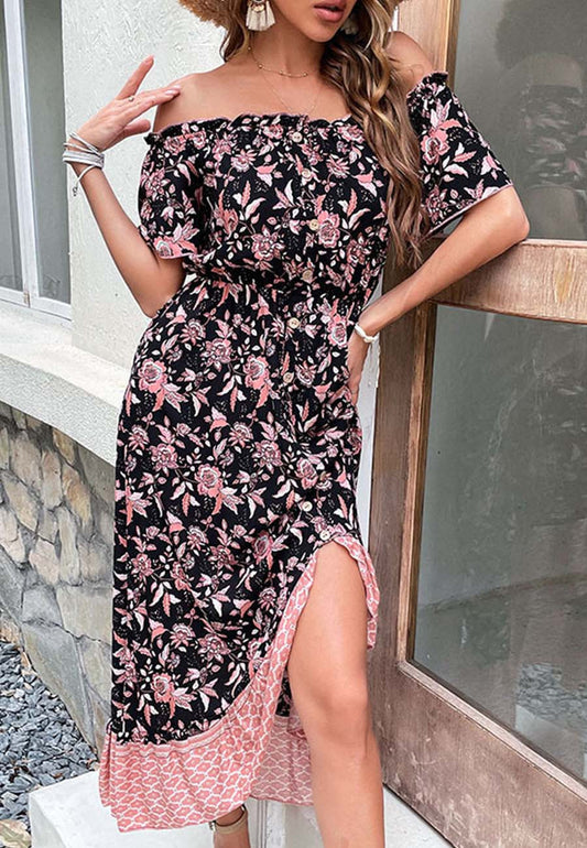 Print Ruffle Hem Dress