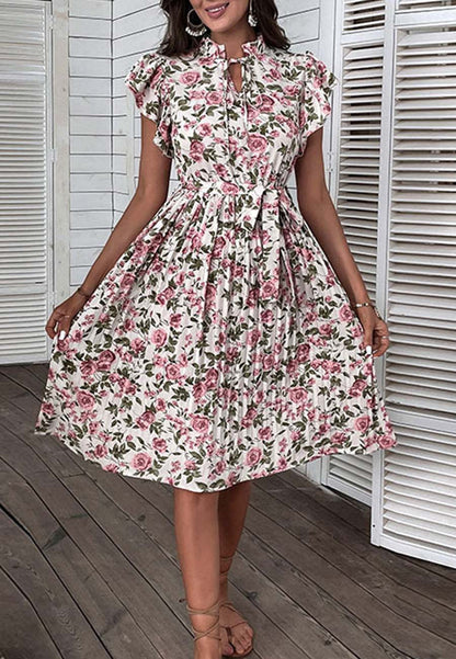 Tie Ruffle Neck Dress