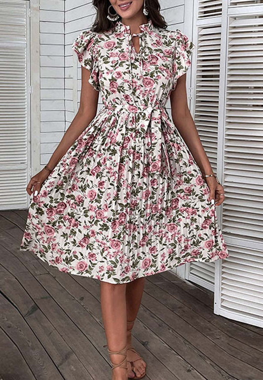 Tie Ruffle Neck Dress
