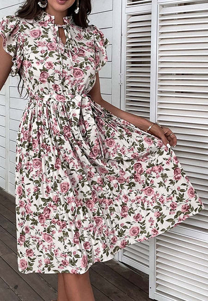 Tie Ruffle Neck Dress
