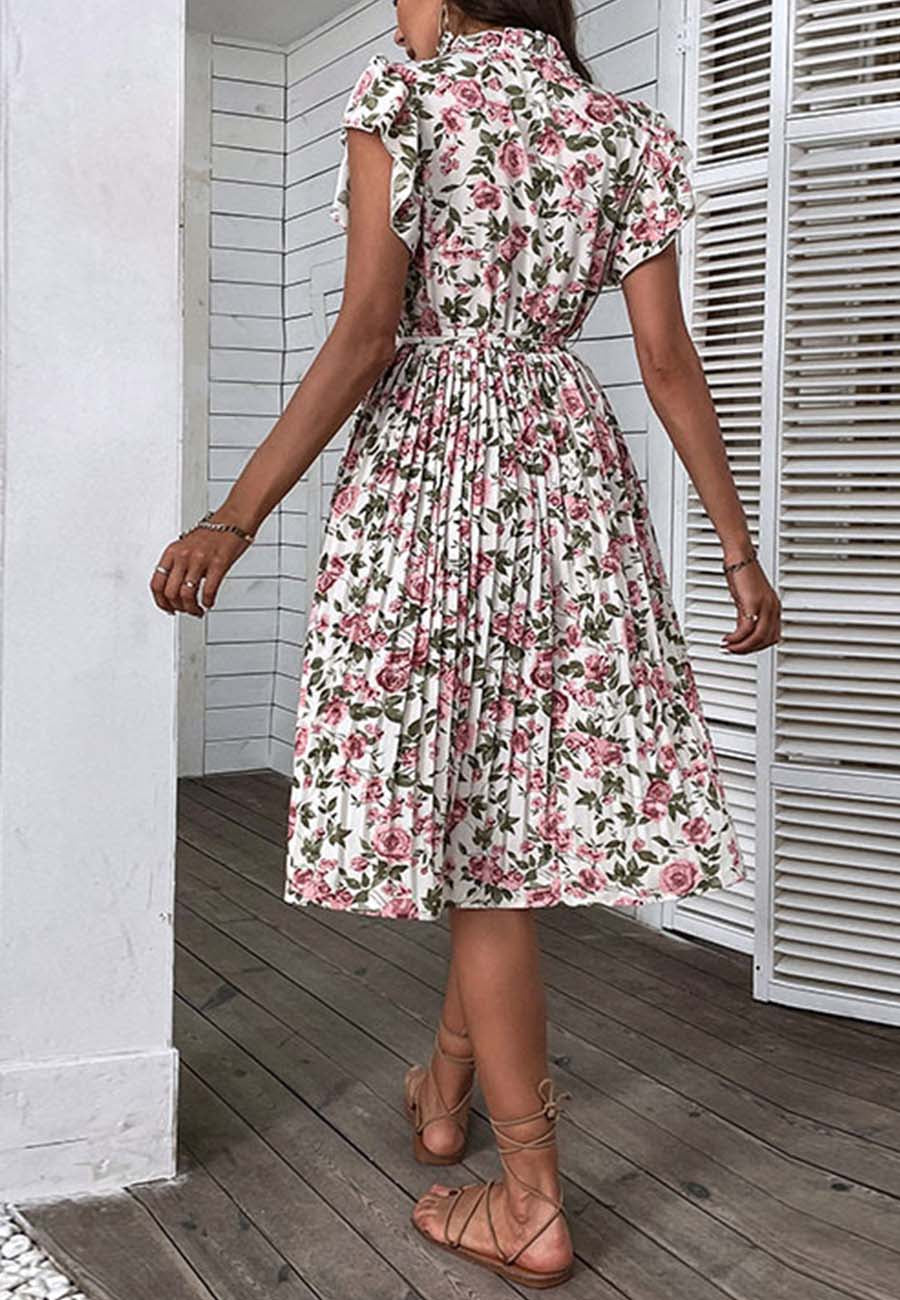 Tie Ruffle Neck Dress