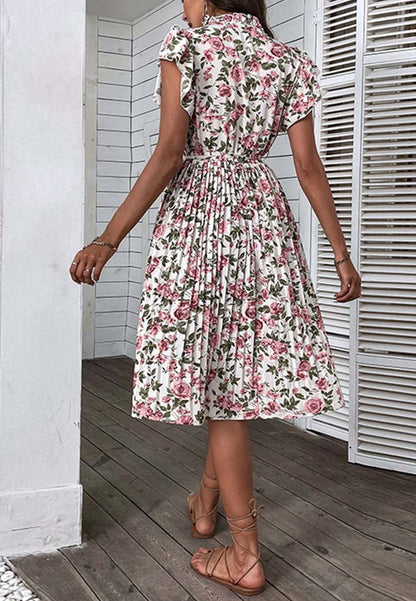 Tie Ruffle Neck Dress