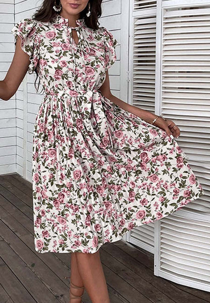 Tie Ruffle Neck Dress