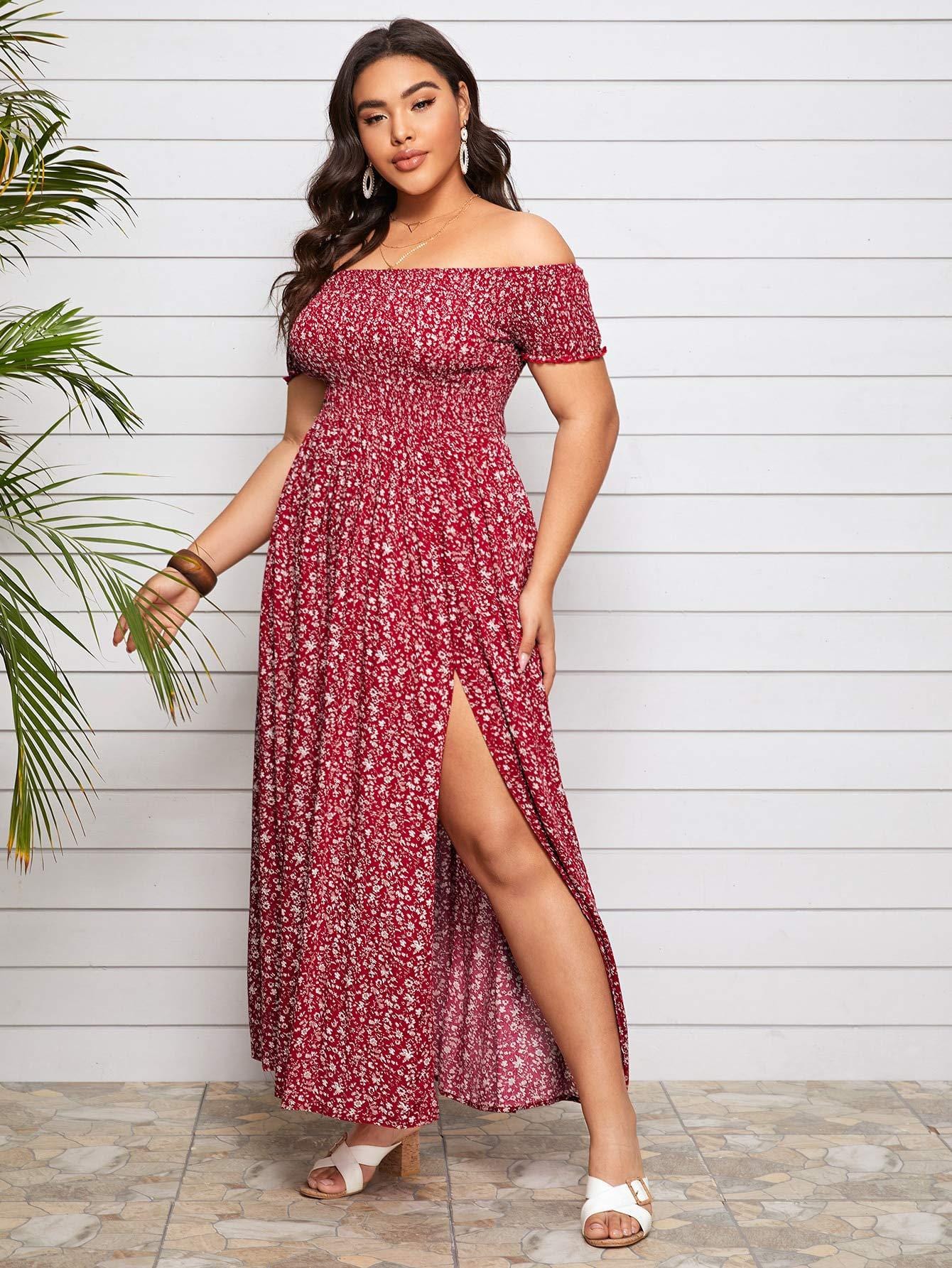 Plus Size Off Floral Maxi Dress