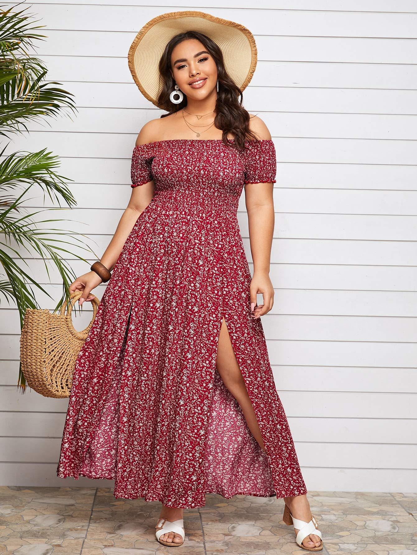 Plus Size Off Floral Maxi Dress