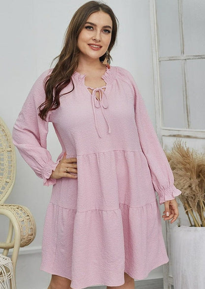 Plus Tie Neck Textured Dress