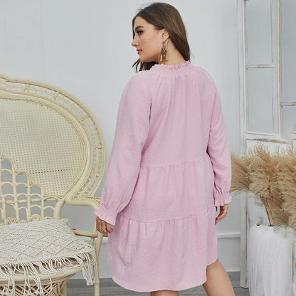 Plus Tie Neck Textured Dress