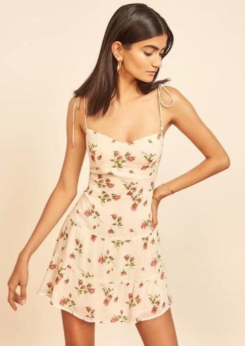 Shoulder String Tying Sweetheart Printed Mini Dress