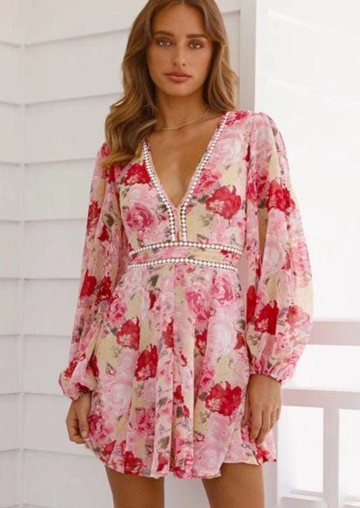 Printed Long Sleeve Mini Dress