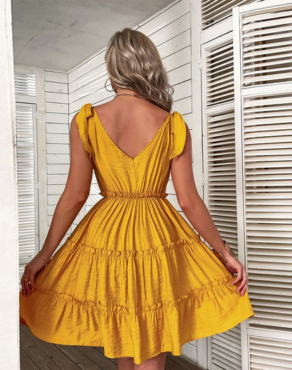 Mixed Checker Soft Ruffle Dress