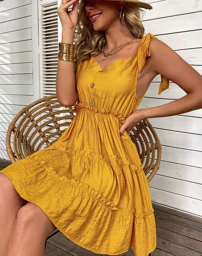 Mixed Checker Soft Ruffle Dress
