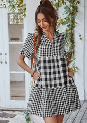 Mixed Checker Soft Ruffle Dress