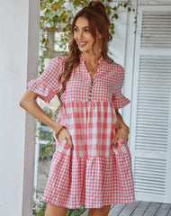 Mixed Checker Soft Ruffle Dress