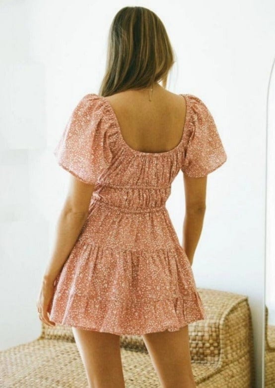 Tying Ruffled Short Sleeve Mini Dress
