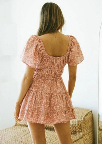 Tying Ruffled Short Sleeve Mini Dress