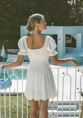 Puff Sleeve Cut Out Ruched Peasant Mini Dress