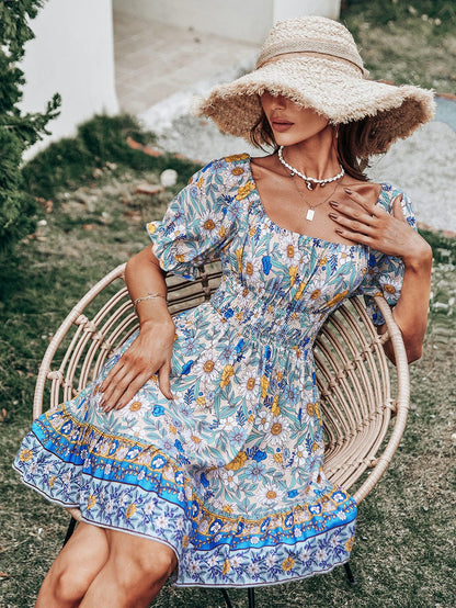 Smocked Puff Sleeve Dress