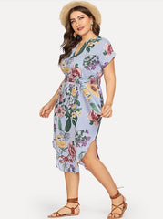 Plus Printed Hem Slit Dress