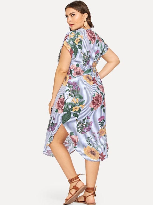 Plus Printed Hem Slit Dress