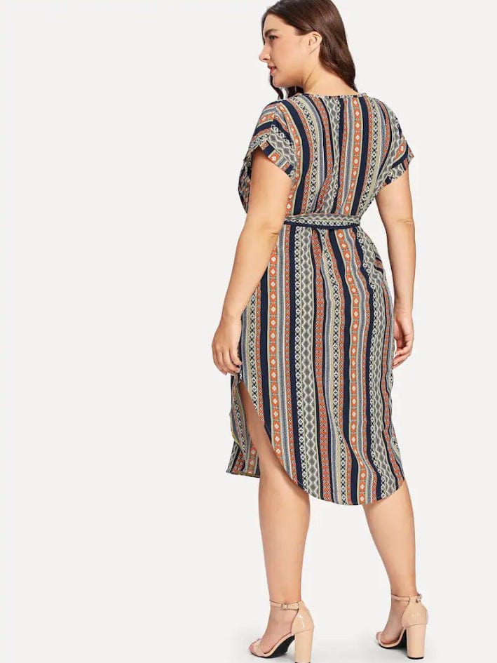 Plus Printed Hem Slit Dress