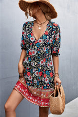 Neck Puff Sleeve Dress