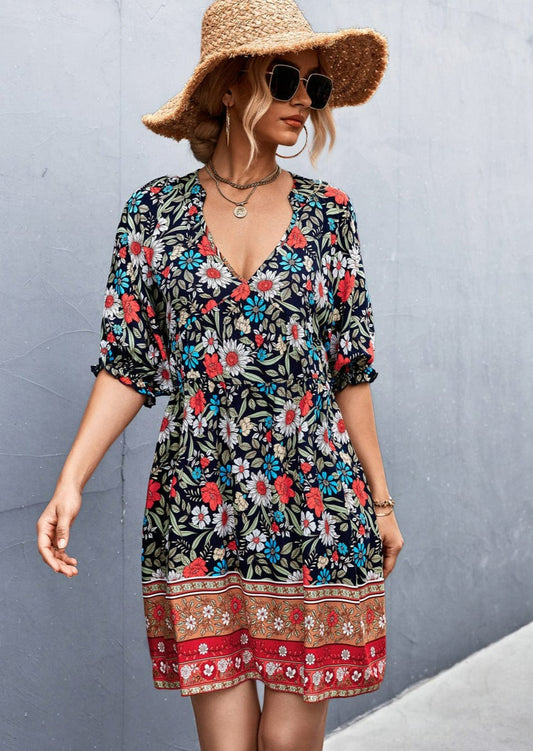 Neck Puff Sleeve Dress